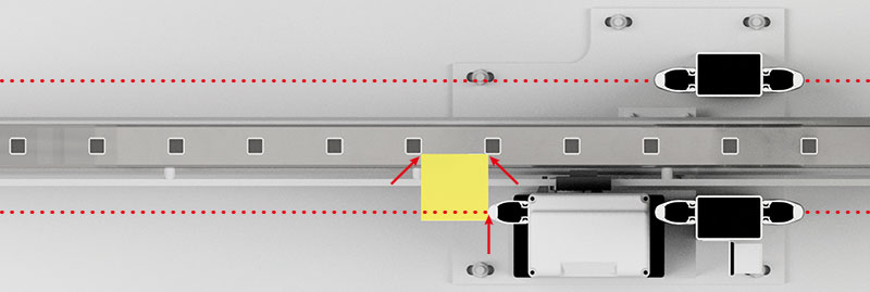 The detection of the test piece 120 x 120 x 500 mm