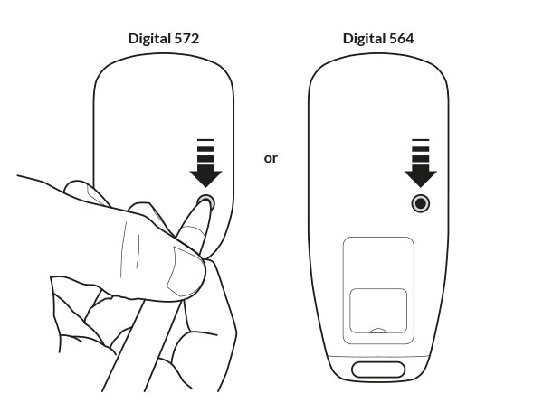 Drücken der Programmiertasten am Handsender Digital 564 und 572